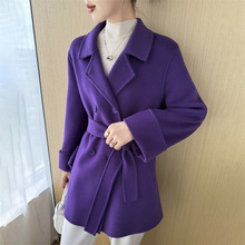 西装领羊毛双面呢大衣女士中长款毛呢上衣时尚气质小个子呢子外套