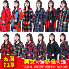 Women's Fall and Winter Flannel Blazer Jacket with Fleece Lining and Thickening Workwear Outerwear for Adults with Hooded Long-Sleeve Apron Dustproof Protective Clothing