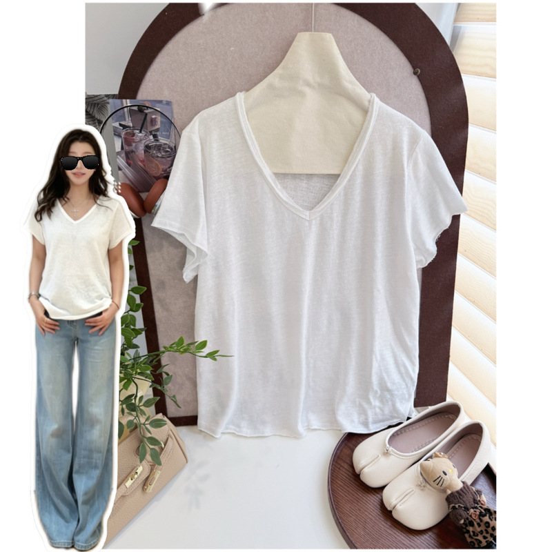 In Stock/Stay-At-Home Girl Fn* “Lazy Weekend” Relaxed V-Neck Frayed Short-Sleeve T-Shirt Women's Casual Top!