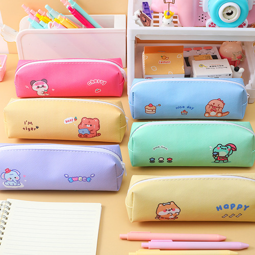Korean version ins girly heart large capacity pu pencil bag student cartoon animal pencil bag cute stationery pencil bag