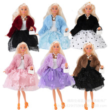 欧美冬季11寸30厘米洋娃娃时尚皮草大裙套装女孩玩具批发跨境外贸
