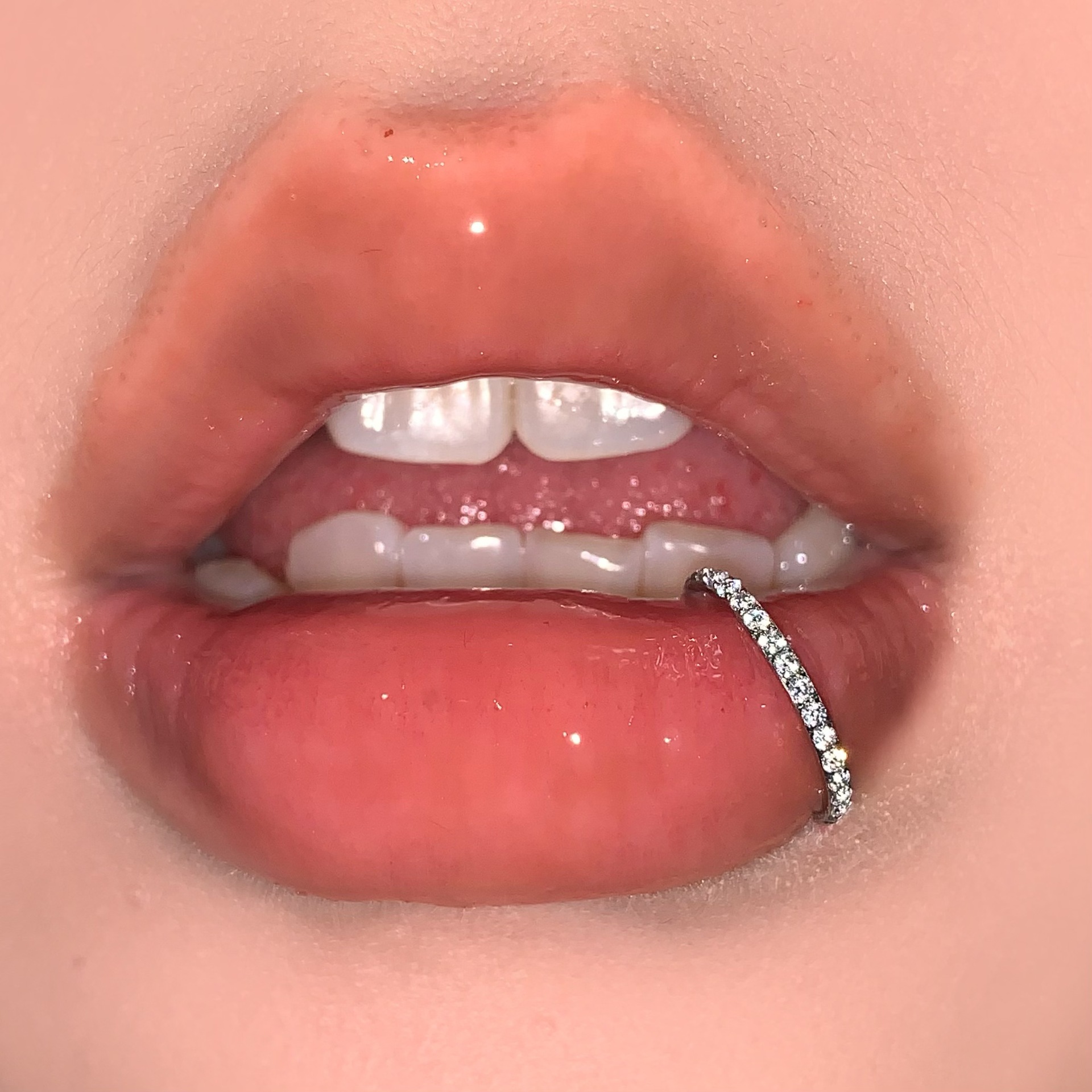 Labret stud lip piercing jewelry styling detail