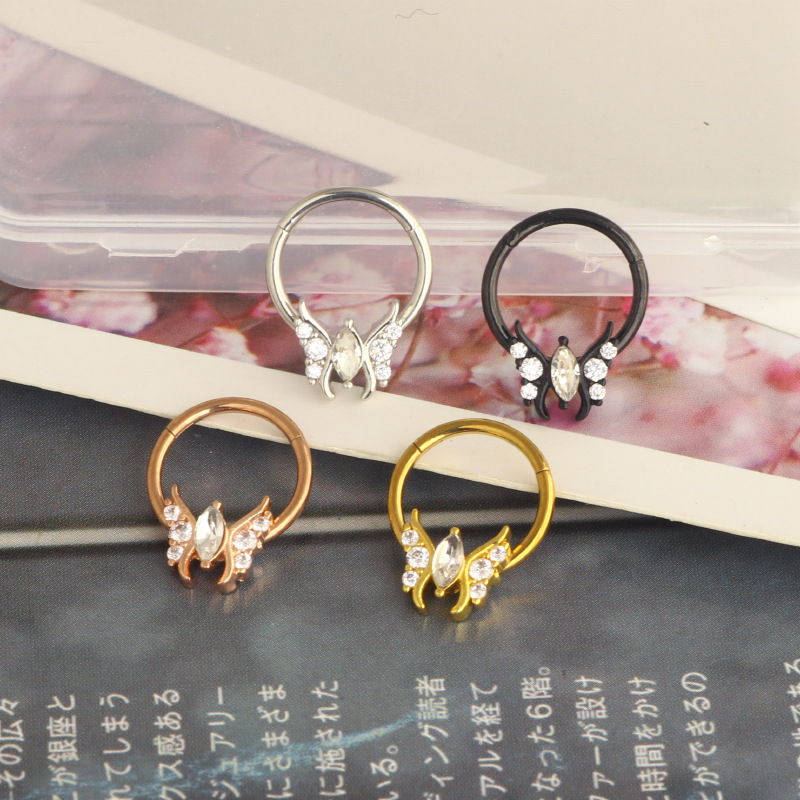316L Stainless Steel Butterfly Nose Ring Piercing Jewelry Earrings Casting Interface Ring detail image 7