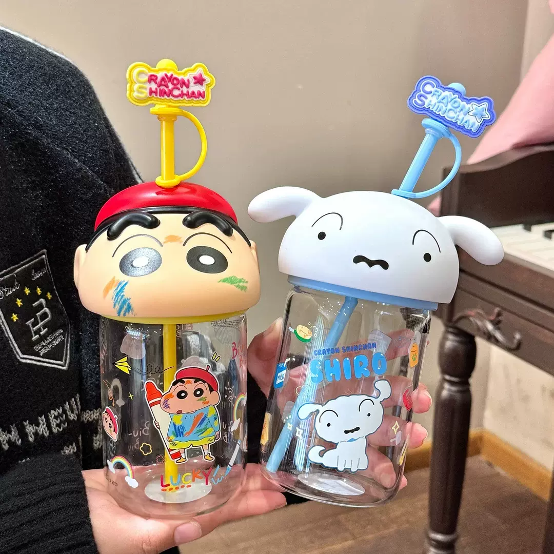 蜡笔小新玻璃杯吸管水杯2025新款高颜值大容量耐热高硼硅可爱杯子