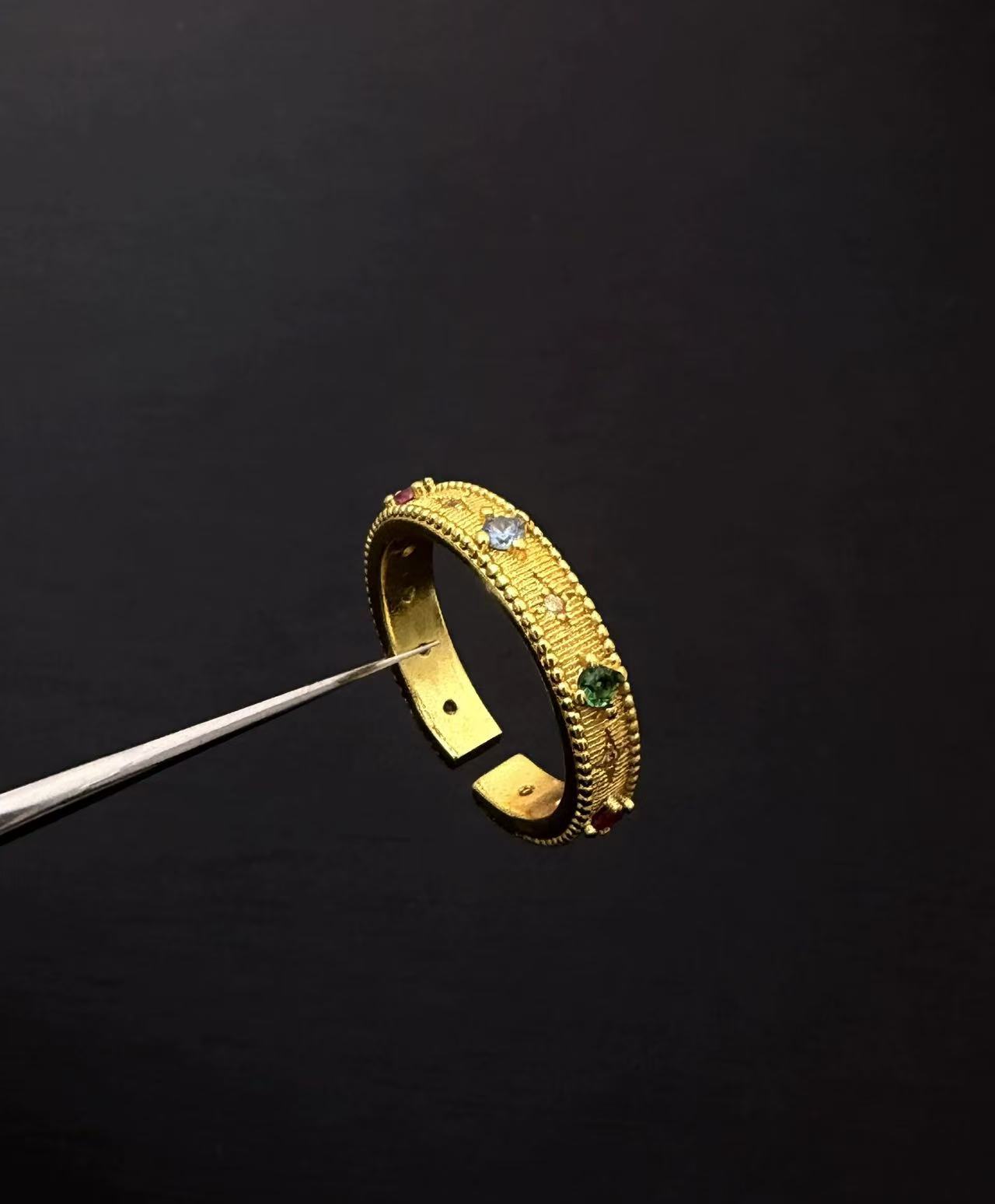 Vintage Gold-plated Sternenring Mit Bunten Steinen Für Damen_voghion.com