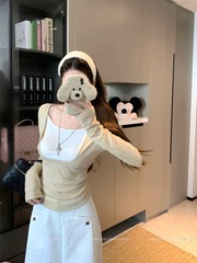 撞色拼接假两件长袖T恤女秋季设计感修身韩版小众显瘦打底衫上衣