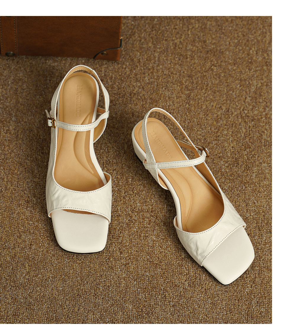 Sandal nữ da dê hở mũi gót vuông 4,5 cm phong cách Hàn Quốc — đen chi tiết 16