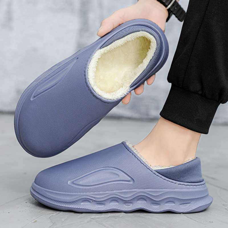 Zapatillas de algodón de los hombres de color sólido de fondo grueso hogar interior bolsa zapatillas de tacón cálido forro polar antideslizante Comercio exterior transfronterizo zapatos de algodón hombres