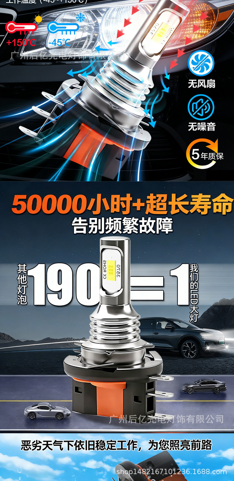 ebay hot sale H15 3570 2LED COB 80W fog lamp headlight bright driving light