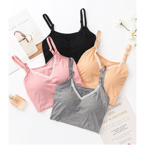 Nursing suspender vest thin summer bra long pregnant woman underwear without steel ring postpartum feeding bra new