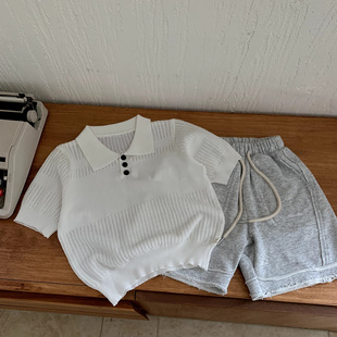 Korean Kidsren's Summer 2025 New Handsome Style Knitted Polo Shirt Short-Sleeved T-Shirt Mesh Breathable Casual Girls t Trend