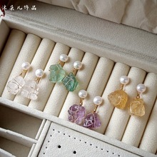 天然淡水珍珠天然紫水晶黄水晶白水晶水晶手工绕线925银针耳钉耳