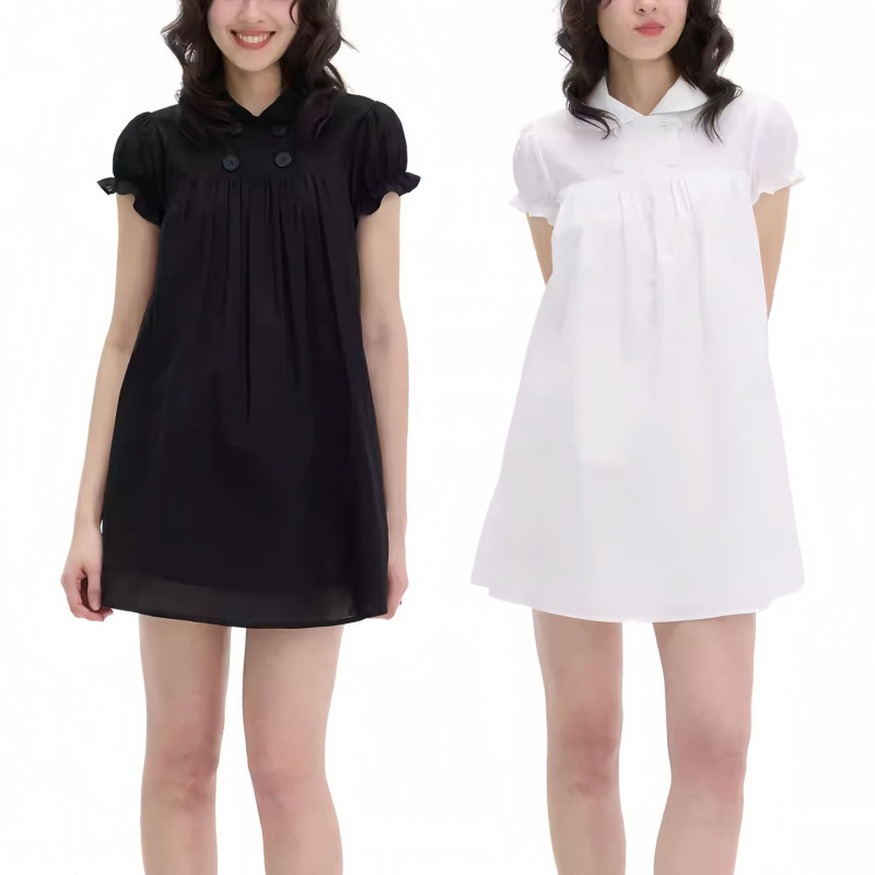 Vryrareme Lyocell Linen Doll Collar Puff Sleeve Mini Dress (with Underpants)