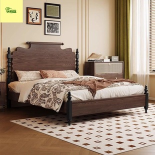 French-Style Vintage Solid Wood Double Bed for Master Bedroom 1.95m Home Antique Butterfly Bed Wedding Bed