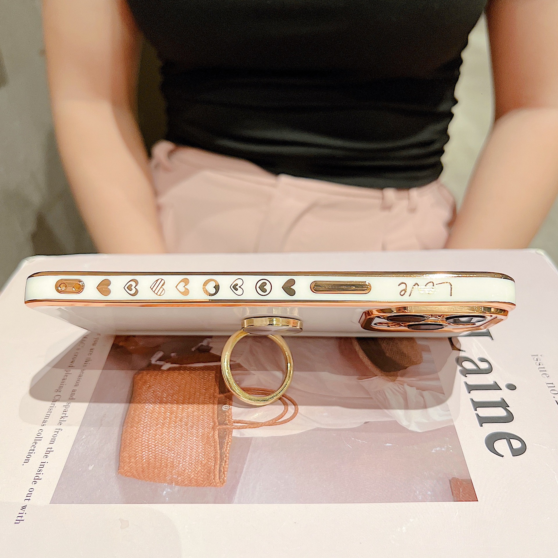 Shockproof Electroplated Heart Phone Case With Ring For Smartphone_voghion.com