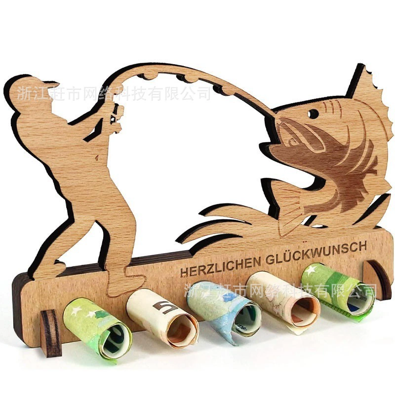 Деревянная подставка для денег креативной формы HERZLICHEN GLÜCKWUNSC, подарок на день рождения