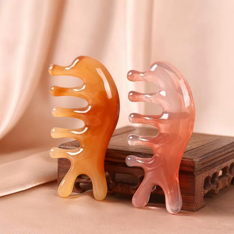 树脂海豚梳经络按摩梳五齿檀木刮鼻点穴头部刮痧头疗按摩器经络刷