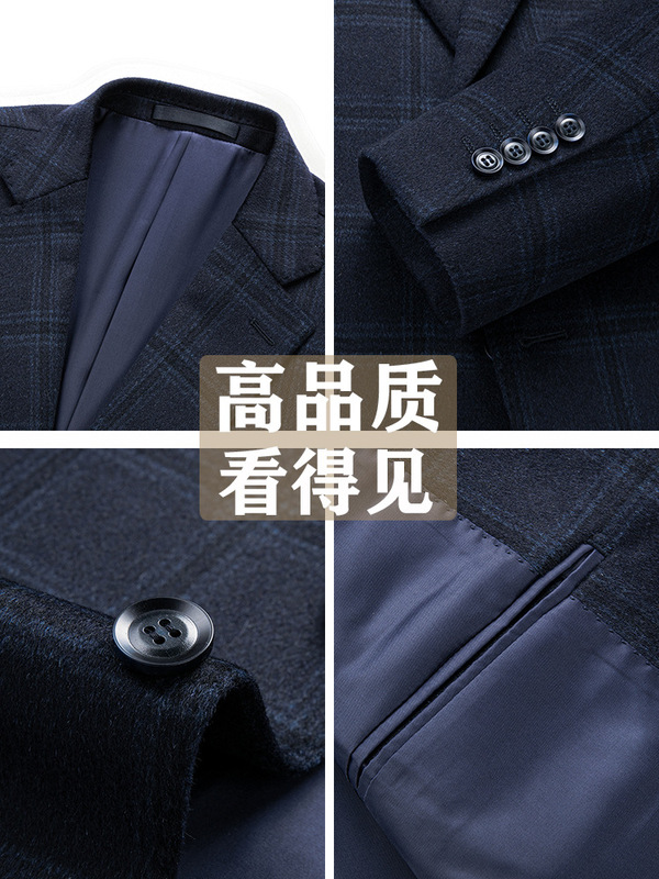 10%山羊绒10%桑蚕丝80%绵羊毛格子爆款秋冬羊毛西服大衣男士外套|undefined