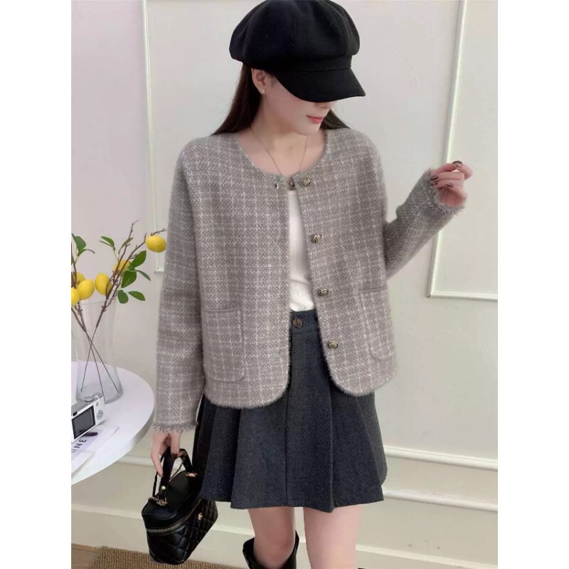 Korean-Style Tweed-Like Short Woolen Coat for Women, Petite Knitted Jacket, 26 Autumn and Winter New Style, Chanel-Inspired