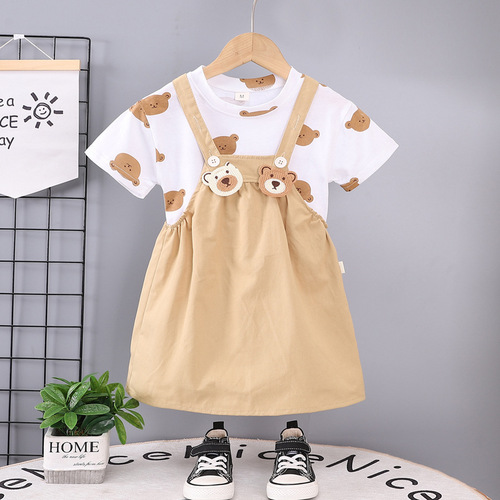 Foreign trade children's summer boys' and girls' overalls two-piece set 0-5 years old children's all-over printed crew neck short-sleeved suit