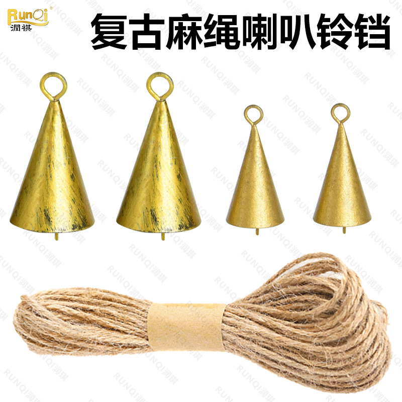 Cross-border best-selling hemp rope retro bell, Christmas-themed metal hanging bell, wind chime, open bell, wholesale