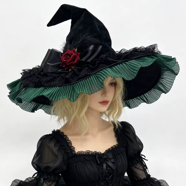 Halloween Witch Hat Wizard Hat Gothic Dark Costume Cosplay Pointed Witch Hat Head Accessory