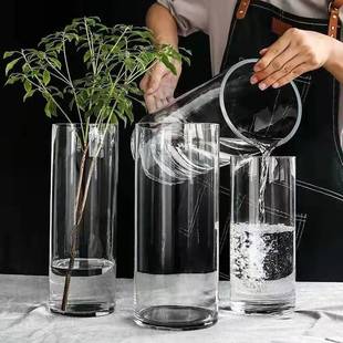 Casual Large Straight Glass Vase Wholesale Rich Bamboo Hydroponic Flower Shop Flower Arrangement Living Room Decoration Ins Ornaments