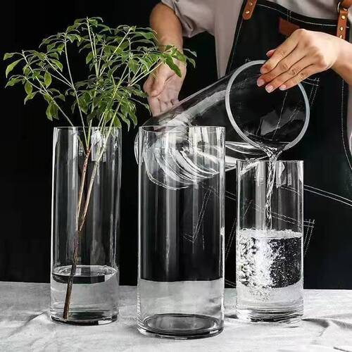 Large floor-standing straight glass vase wholesale rich bamboo hydroponic flower arrangement living room decoration ins ornaments flower shop