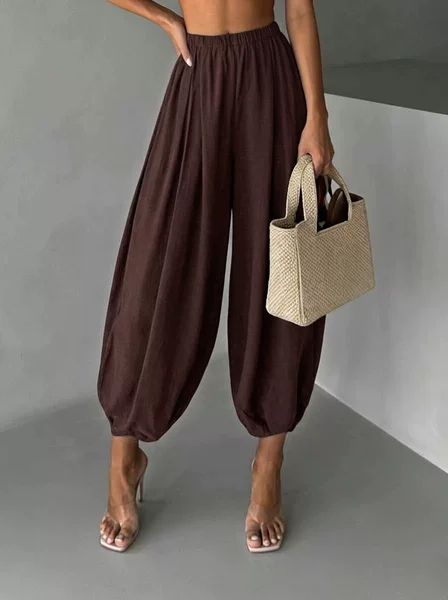 Fashionable Loose-Fitting Harem-Style Lantern Pants for Women, European and American Casual Versatile Air Pants, Women's Cotton-Linen Texture Wide-Leg Pants