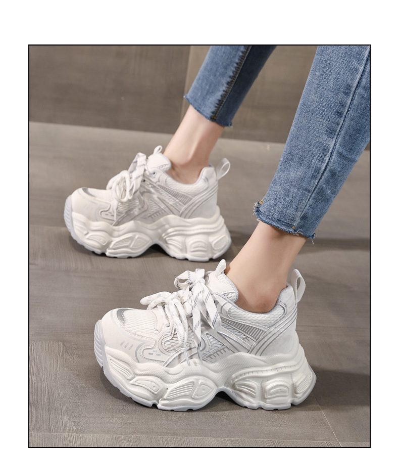 Giày sneaker nữ đế dày tăng chiều cao 9,5 cm lưới thoáng khí phong cách daddy — màu tím chi tiết 15