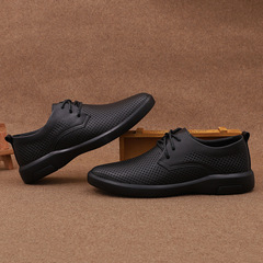 夏季鏤空系帶男士皮鞋 頭層牛皮乾爽洞洞鞋 商務休閒打孔洞洞鞋