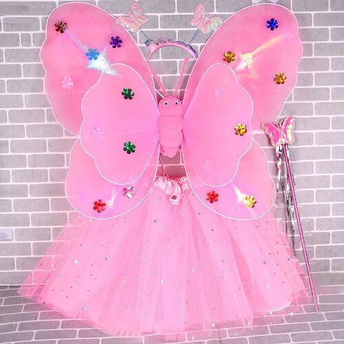 Luminous Butterfly Wings Little Girl Back Decor Children's Luminous Toy Wonderful Fairy Wand Flower Fairy Four-Piece Set