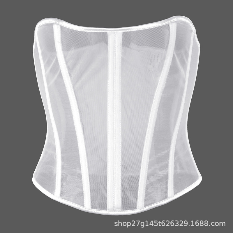 20942 European and American Women's Clothing Spring and Summer New Sexy See-Through Waist Adjustment Mesh Tight Strap Fishbone Bra Wipe