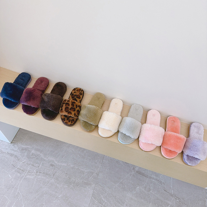 2024 New Solid Color Plush Slippers Home Warm Non-Slip Plush Indoor Thickened Plush Slides