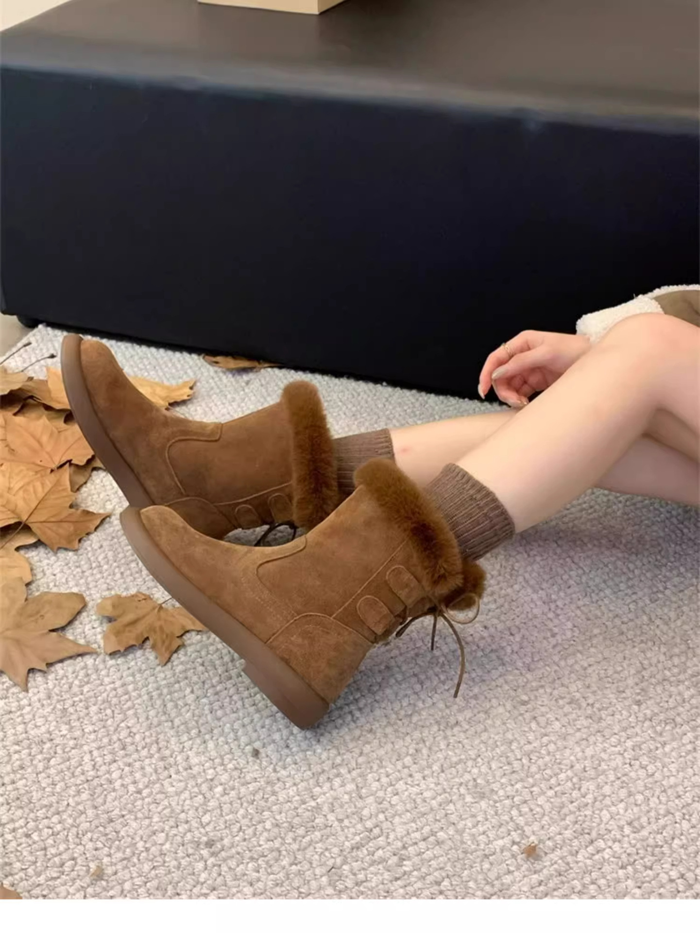 Winter Baumwolle dicken Sohlen Schnee für Frauen 2024 Winter neuen Stil mit Plüsch Isolierung, modische und vielseitige flache_voghion.com