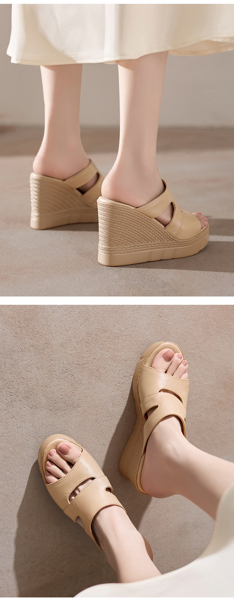 Sandal cao gót nữ hở mũi đế xuồng dày 10 cm — đen chi tiết 4
