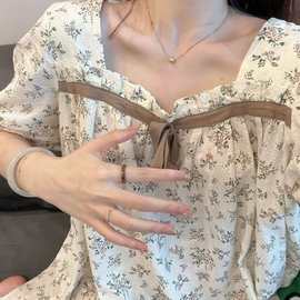 法式纯欲碎花短袖睡衣女夏款网红风2022年新款薄款少女家居服睡裙