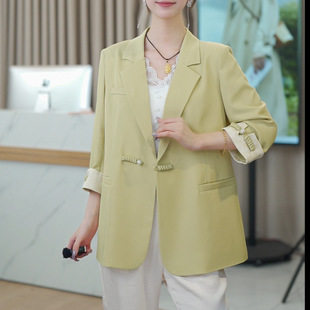 New Chinese Style Suit Jacket for Women Spring 2025 New Retro Buckle Large Size Casual Elegant Suit Top