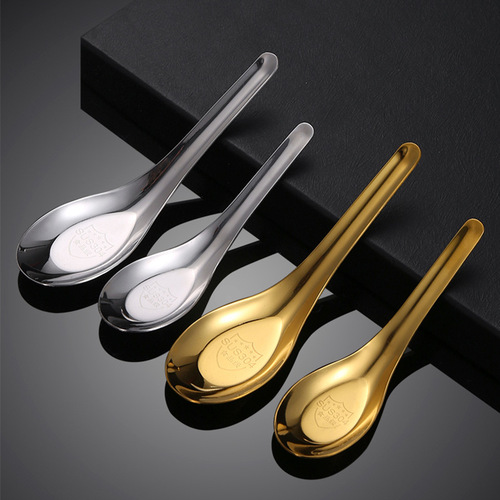 304 stainless steel spoon Chinese flat-bottomed spoon thickened household adult and children tableware spoon stirring spoon printed logo