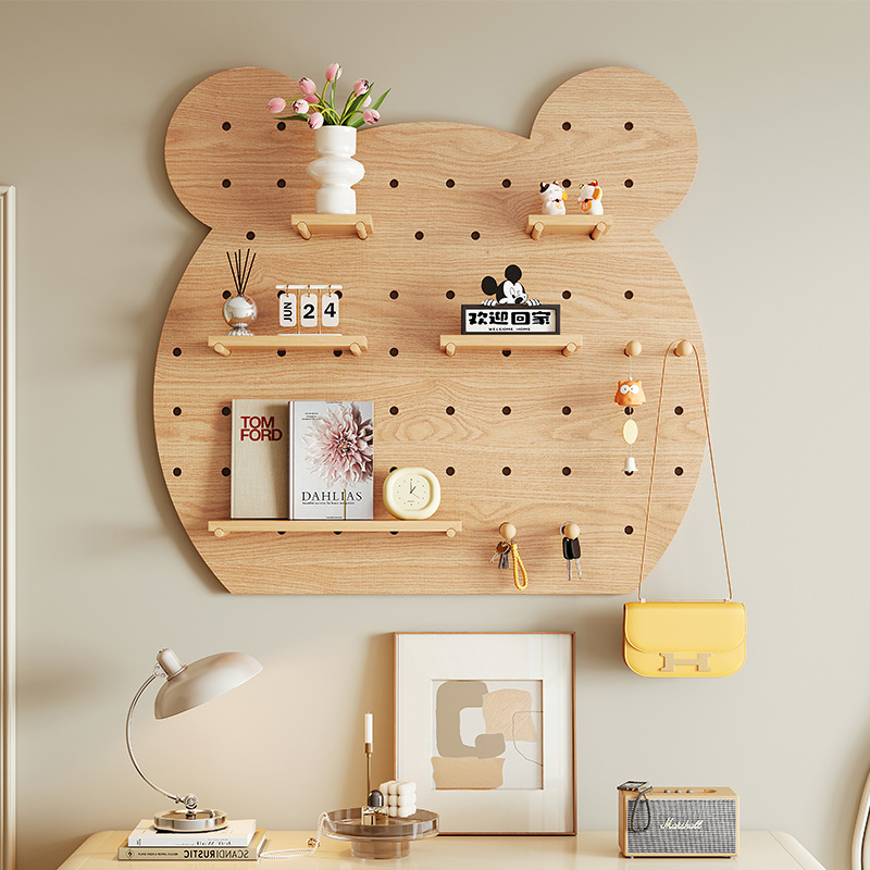 Oso pequeño agujero agujero tablero de escritorio de madera sólida almacenar exhibición modelado decoración de pared sala de estar estante de pared