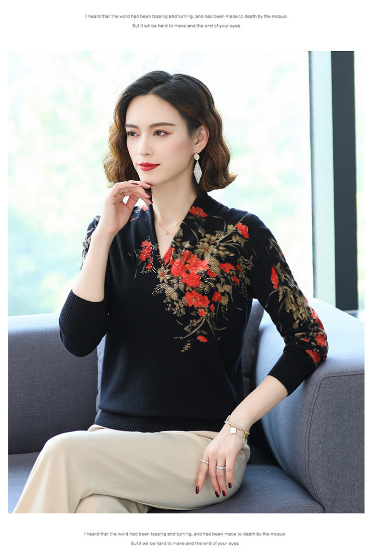 E5920 880K ÁO LEN NỮ TAIRYA ÁO LEN DÁNG ÔM BODY GỢI CẢM SEXY MÙA XUÂN THU ĐÔNG TRUNG NIÊN HỌA TIẾT HOA CỔ CHỮ V THỜI TRANG NỮ G03 SẢN PHẨM MỚI