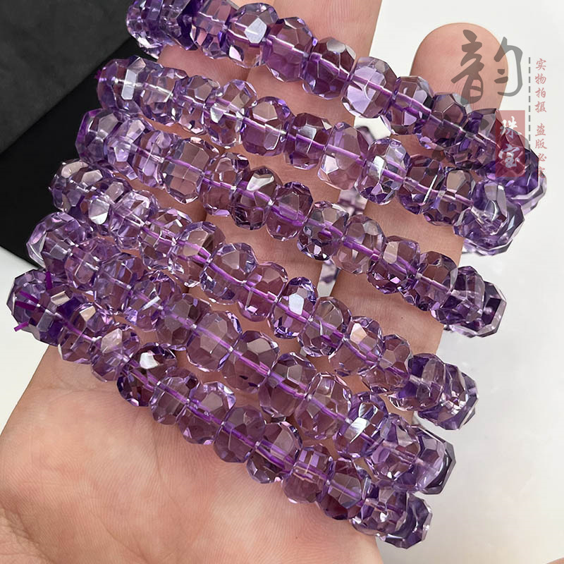天然巴西紫水晶海西切面手链 diy项链手串散珠紫晶刻面盘珠配饰珠|undefined