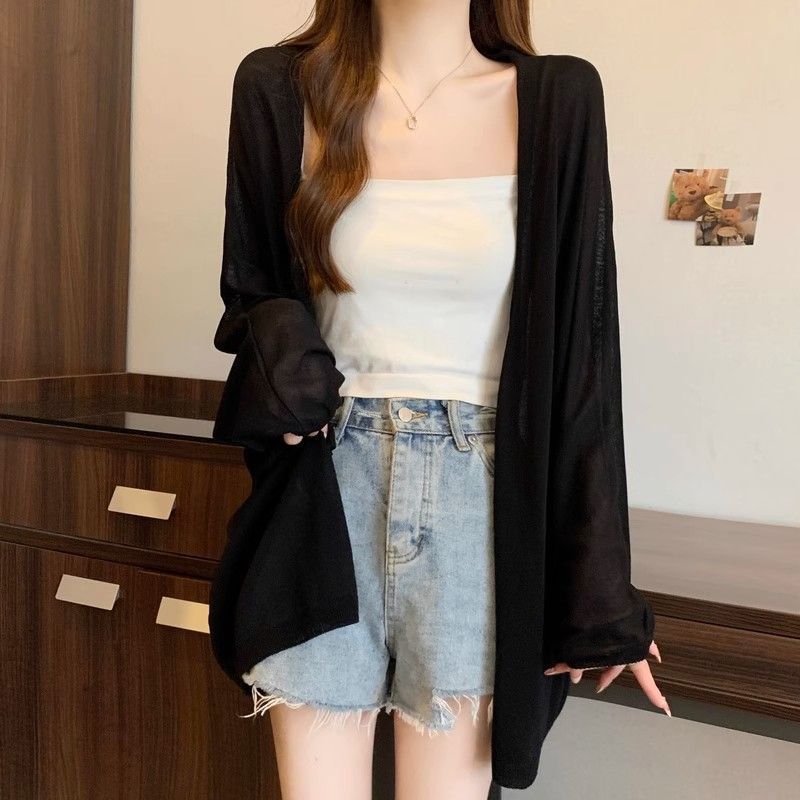 冰丝防晒开衫女2025新款薄款披肩外搭中长款宽松显瘦大码夏季外套