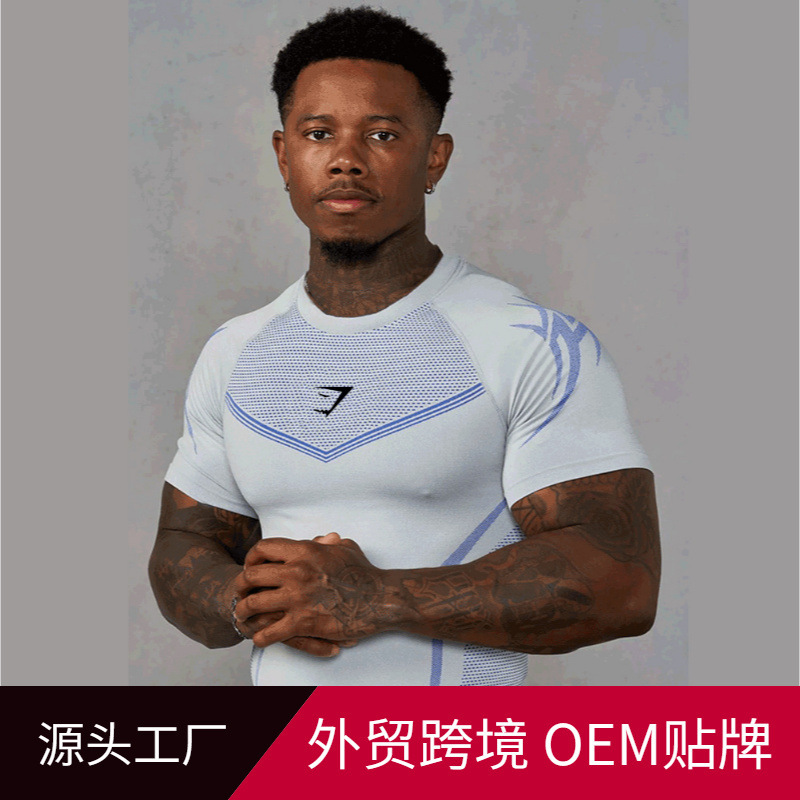 Cross-Border Hot-Selling Gymshark Fitness Short-Sleeved Men's Sports Running Quick-Drying Tights Outdoor Casual Tops Cross-Border Hot-Selling Gymshark Fitness Short-Sleeved Men's Sports Running Quick-Drying Tights Outdoor Casual Tops