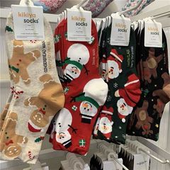 秋冬雪人红色袜姜饼袜子保暖圣诞袜子中筒可爱卡通圣诞老人高颜值