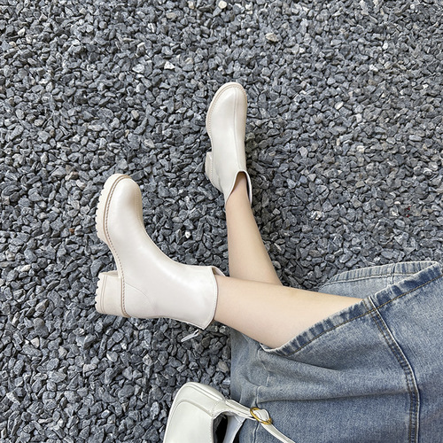Thick-heeled Martin boots for women 2024 autumn and winter new style round toe v-mouth western cowboy boots high-heeled short boots spring and autumn single boots for women