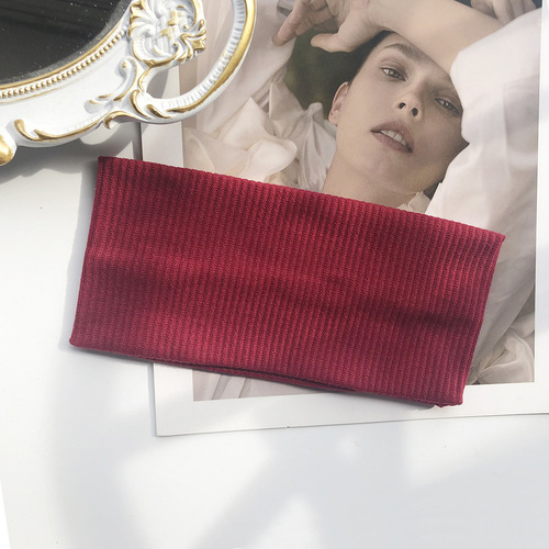 Amazon Cross-border European and American Knitted Wide Edge Elastic Yoga Sports Head Scarf Headband Simple Solid Color Hair Band for Women