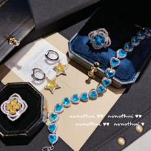 璀璨发光海蓝爱心宝石手链 镀18K金水微镶锆石水蓝桃心满钻手链