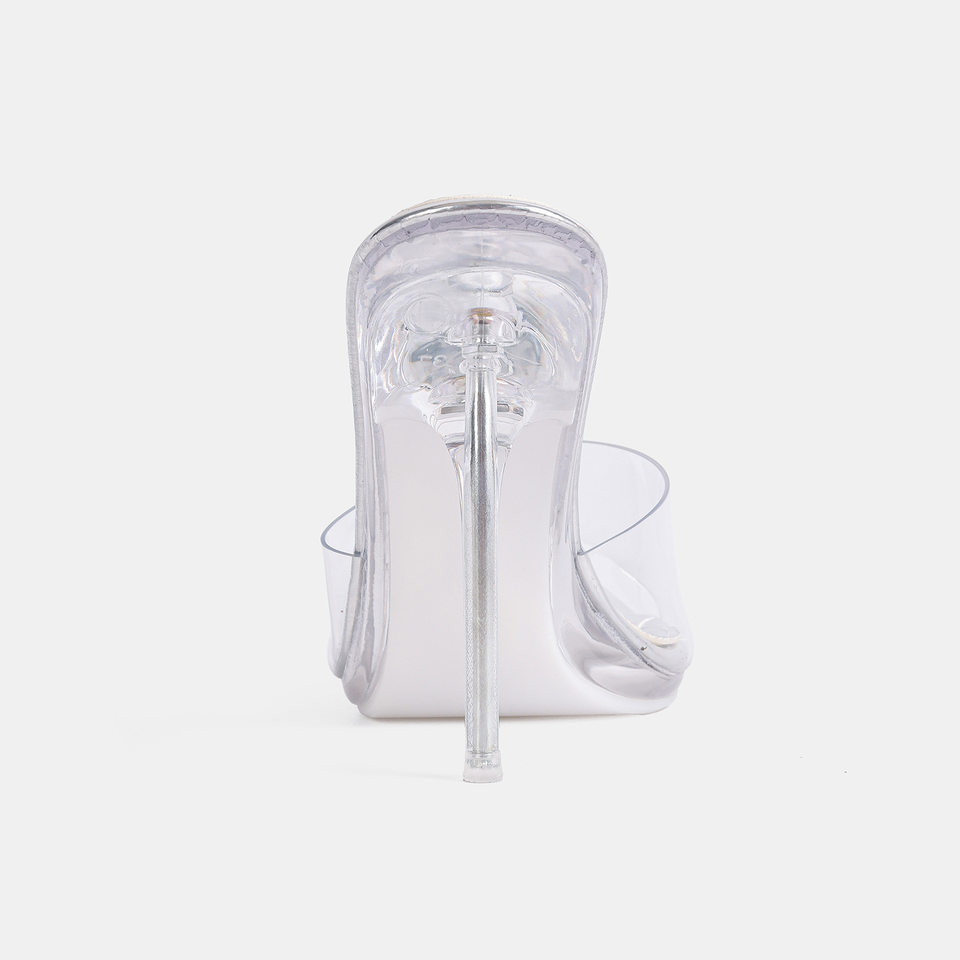 Giày sandal nữ mũi nhọn quai ngang trong suốt, gót nhọn siêu cao — Màu be, Màu bạc, Màu trắng, Màu tím chi tiết 4