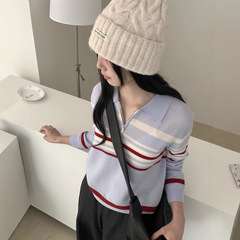 秋季新款！韩系高品质全羊毛半拉链条纹休闲百搭舒适针织衫